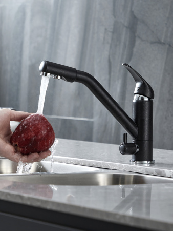 Смеситель для кухни Paulmark HESSEN He213017-418 на раковину черный металлик